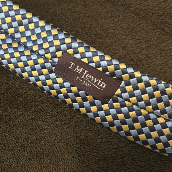 TM Lewin silk blue & yellow checked tie - Picture 3 of 5